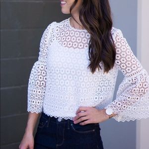 NWT J Crew Daisylace Bell Sleeve Top Ivory Sz 14